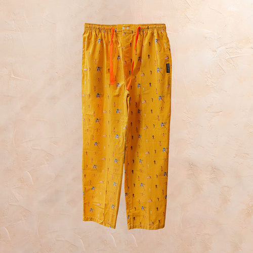 Pantalón de pijama largo con estampado divertido inspirado en el icónico Mankini, diseño de Libertad Suárez, hecho en Villaconejos.