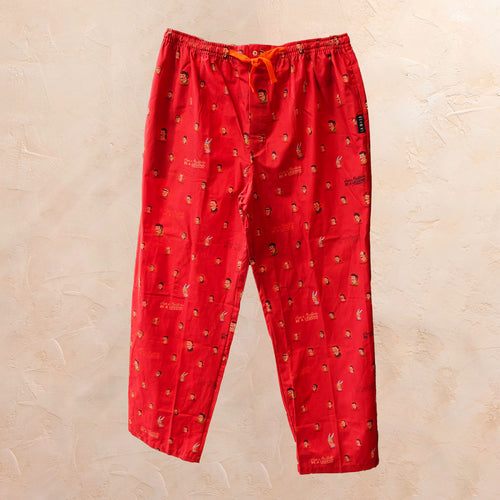 Pantalón de pijama largo con estampado de bigotes diseñado por Social Mood, homenaje al estilo retro, hecho en Villaconejos con algodón.