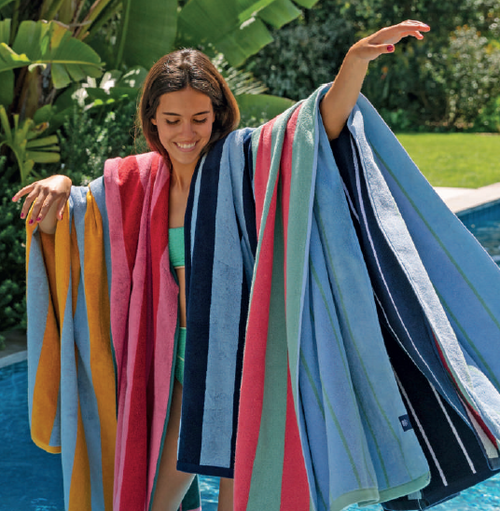 Toalla de playa Verde con Coral y Azul claro   – 100% algodón