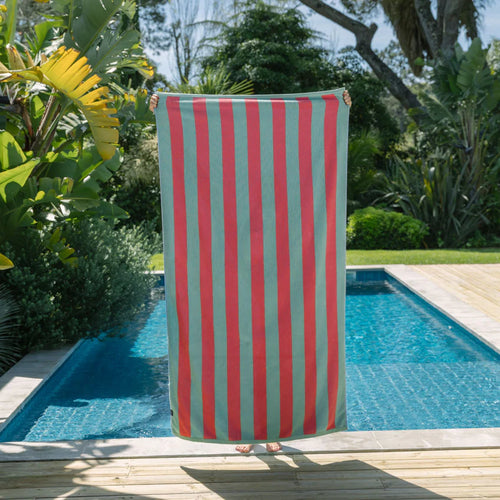 Toalla de playa Verde con Coral y Azul claro   – 100% algodón